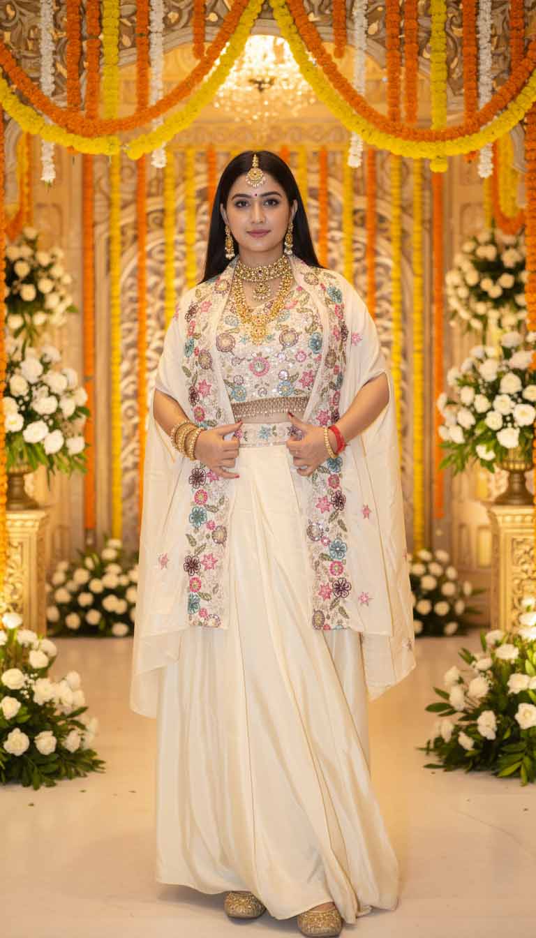 Aarohi Ivory Embroidered Drape Set